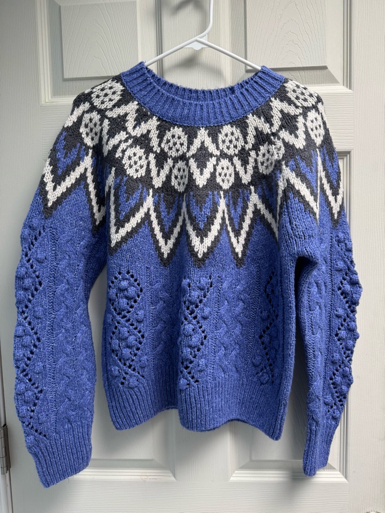 Lucky Brand Blue Fair Isle Cable Knit Sweater